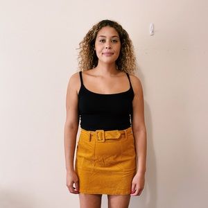 Mustard Corduroy A-Line Skirt with belt